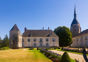 Chateau de Saint-Maur from outside during daytime. Argent-sur-Sauldre, Cher department of France.