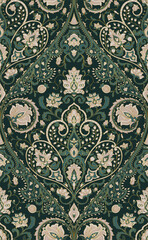 Seamless pattern with ornamental flowers. Green floral damask ornament. Background for wallpaper, textile, carpet and any surface - 581256319