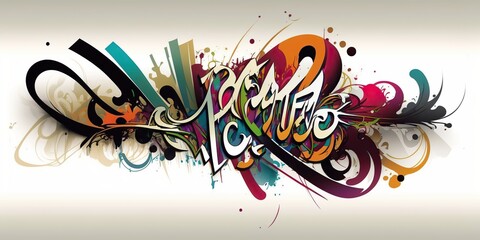 Abstraction with colorful calligraphic inscriptions of different styles, created with Generative AI technology