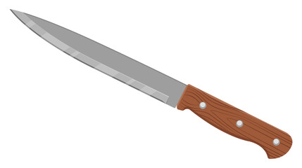 Kitchen knife with wooden handle. Slicing knife. Isolated on white