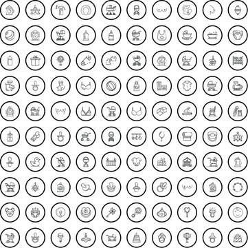 100 baby icons set. Outline illustration of 100 baby icons vector set isolated on white background