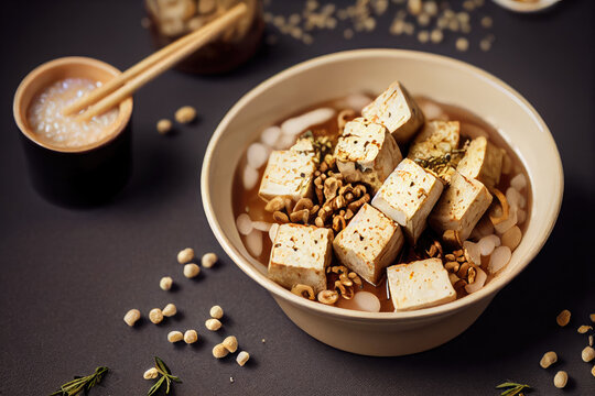 Marinated Tofu in a bowl created with Generative AI technology