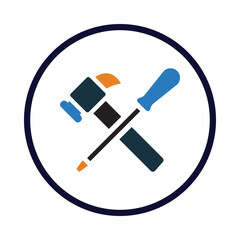 Hammer, screwdriver, work tools icon