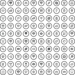 100 barbecue icons set. Outline illustration of 100 barbecue icons vector set isolated on white background