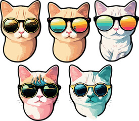 Cat with glasses, sunglasses in cartoon style. Hand drawn illustration. Vector