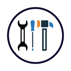 wrench, screwdriver, hammer, work tools icon