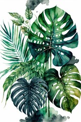 Dschungel Blätter, Muster mit Wasserfarben auf weißem Hintergrund