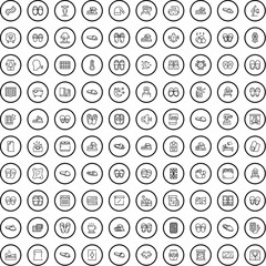 100 bedroom icons set. Outline illustration of 100 bedroom icons vector set isolated on white background