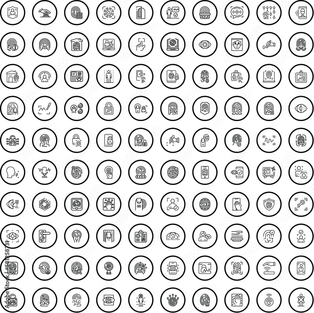 Wall mural 100 biometric icons set. outline illustration of 100 biometric icons vector set isolated on white ba - Wall murals