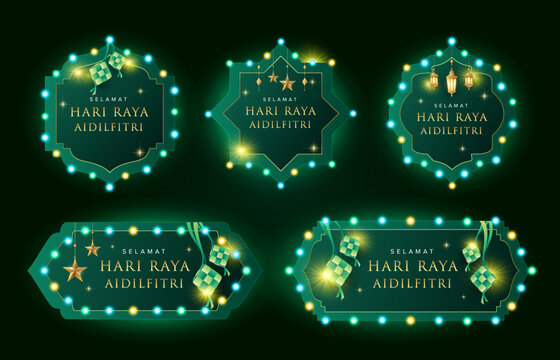 Hari Raya Retro Light Bulb Style Label Collection. Promotion sale label template for Ramadan and Hari Raya Concept.