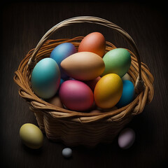 Colorful Easter Eggs in a Basket, made with generative AI
