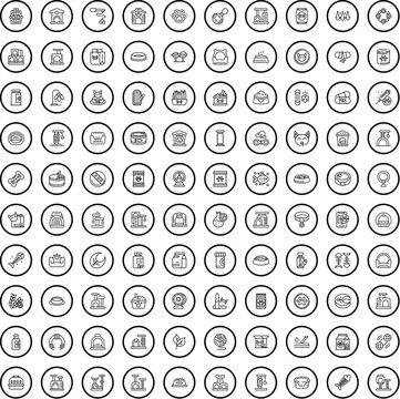 100 cat icons set. Outline illustration of 100 cat icons vector set isolated on white background