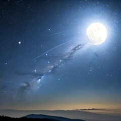 Fototapeta na wymiar night sky with moon and stars Generative AI