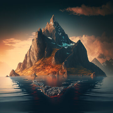 Mountain in the Ocean, made with generative AI © Basilix Digital 