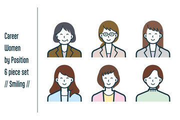 ほほえんでいる役職ごとのキャリアウーマンの6点セットno.1