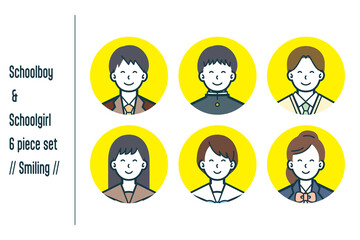 ほほえんでいる男女の学生の6点セットno.1