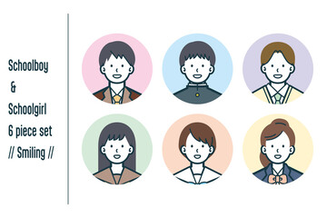 ほほえんでいる男女の学生の6点セットno.1