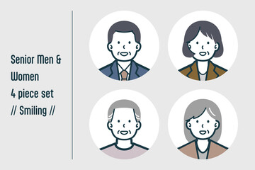 ほほえんでいるシニア男女の4点セットno.1