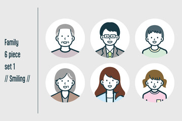 ほほえんでいる3世代の家族の6点セットno.1