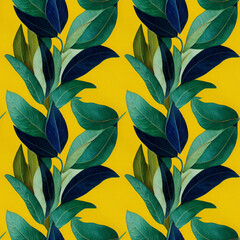 Beautiful hand painted gouache style various leafs seamless pattern design. Seamlessly tillable fresh background, perfect for various digital project and printed media like scrapbooking, packaging.