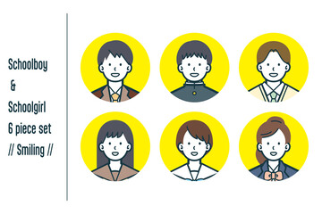 ほほえんでいる男女の学生の6点セットno.1
