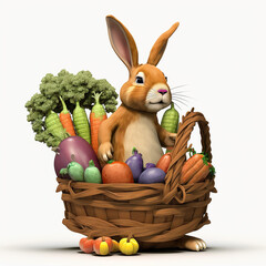 Rabbit in a basket with eggs, bunny, easter, made with generative AI