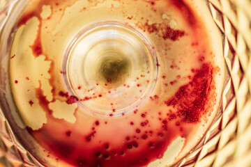 abstract close-up, macro shot of dried wine in crystal glass