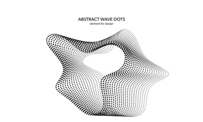 Abstract wave dotted element for design. Stylized line with dot on art background. Waves range with lines dots. Digital frequency track equalizer. Curved smooth wavy string. Vector illustration.