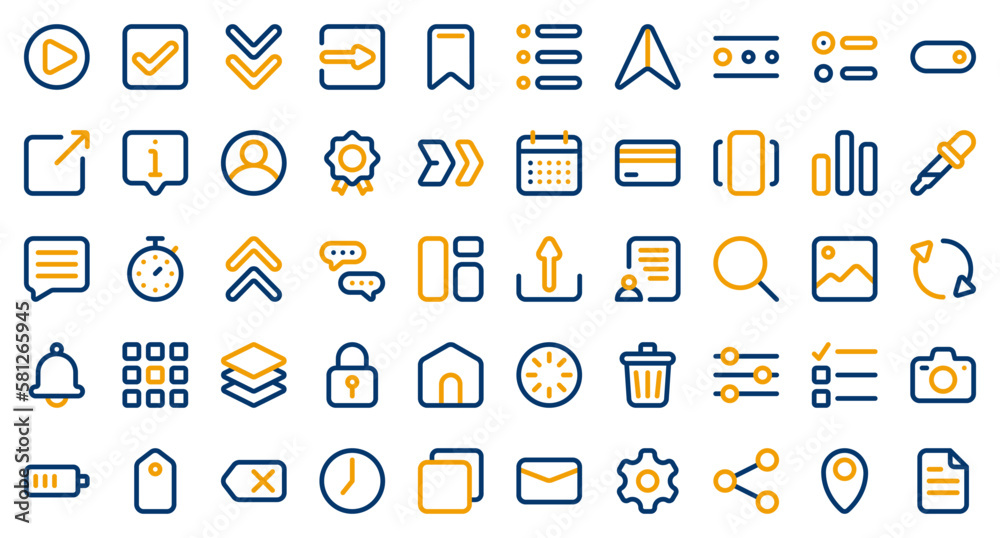 Poster basic user interface essential set. colored outline icon set. user interface symbols. vector illustr