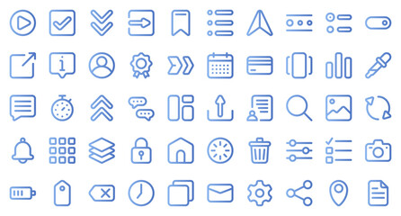 Basic user interface essential set. Gradient icon set. User interface symbols. Vector illustration
