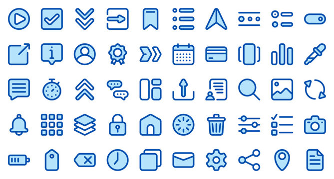 Basic user interface essential set. Blue icon set. User interface symbols. Vector illustration