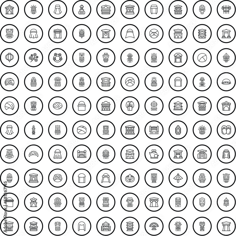 Poster 100 culture icons set. Outline illustration of 100 culture icons vector set isolated on white background - Posters