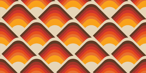 Abstract seamless geometric vintage wallpaper in 70s retro style, vector trendy illustration