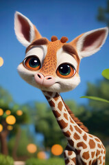 Giraffe character illustration exudes cuteness and charm. AI-Generated