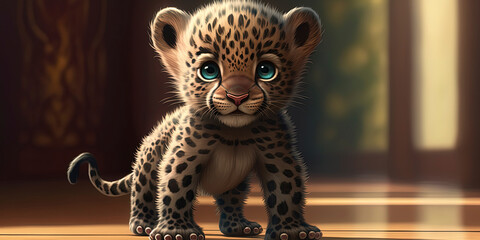 Jaguar character illustration showcasing cuteness and charm. AI-Generated