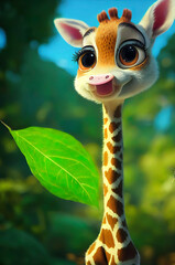Giraffe character illustration exudes cuteness and charm. AI-Generated