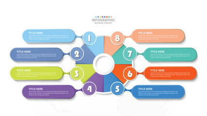 Basic circle infographic with 8 steps, process or options.