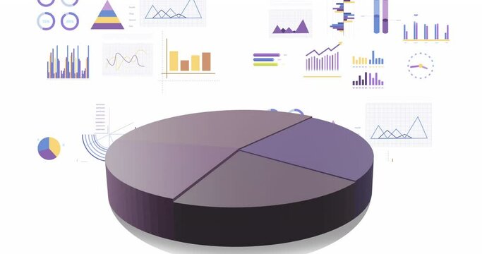 Animation of statistics and financial data processing over white background