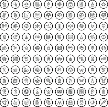 100 discussion icons set. Outline illustration of 100 discussion icons vector set isolated on white background