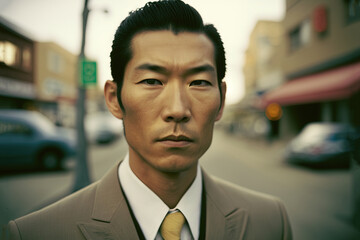 Fototapeta premium Portrait of successful business owner male boss asian. Generative ai
