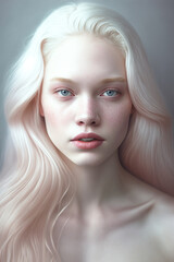 Purity. Portrait of beautiful albino woman . Beauty, fashion, skincare, cosmetics concept. Well-kept skin, fresh look. Inclusion and diversity. Generative ai - obrazy, fototapety, plakaty