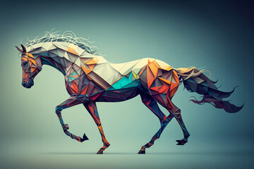 Beautiful abstrat surreal geometric horse concept,animals, isolate background, generative ai