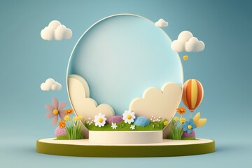 Easter podium, spring flower, cloud. Generative AI