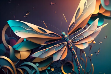 Beautiful abstrat surreal geometric dragonfly concept,animals, isolate background, generative ai