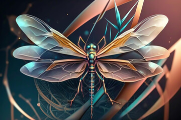 Beautiful abstrat surreal geometric dragonfly concept,animals, isolate background, generative ai