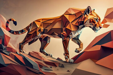 Beautiful abstrat surreal geometric cougar concept,animals, isolate background, generative ai