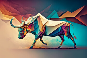 Obraz premium Beautiful abstrat surreal geometric bull concept,animals, isolate background, generative ai