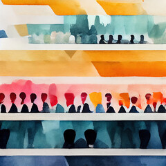 Modern, business figures / people. Painted in expressive, rich, vibrant watercolour. Generative AI.