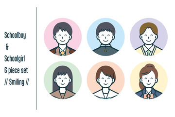 ほほえんでいる男女の学生の6点セットno.1