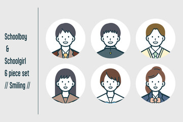 ほほえんでいる男女の学生の6点セットno.1